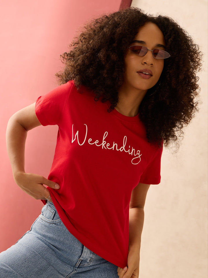 Red Regular Fit Graphic Tshirt