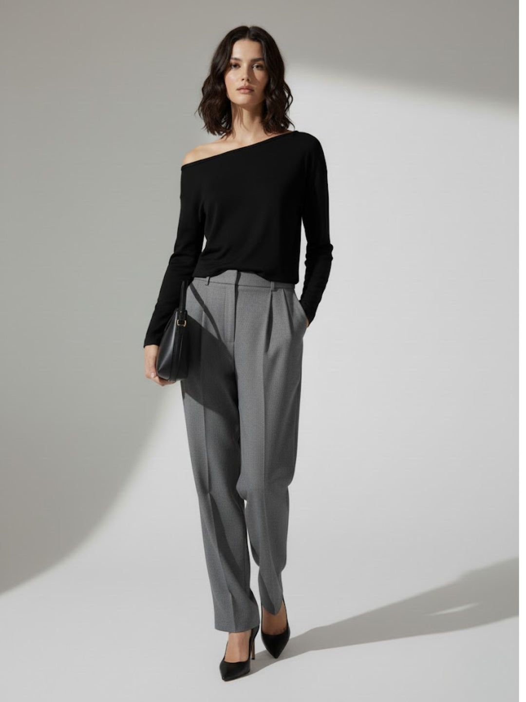 Black Off-Shoulder Solid Basic Sweater