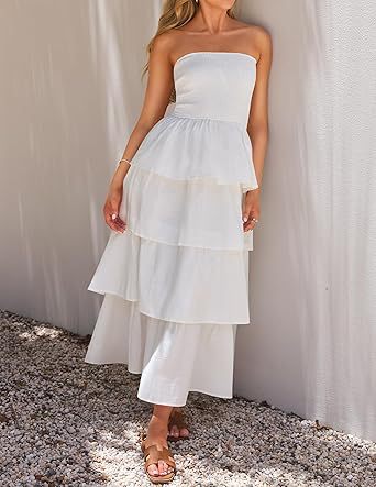 White Tube Smoked Dress With Ruffled Layers