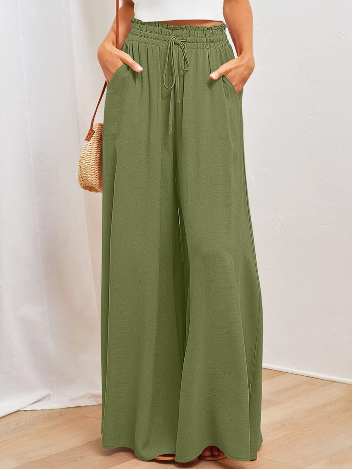 Olive Elasticated Waist Band Wide Leg Trouser