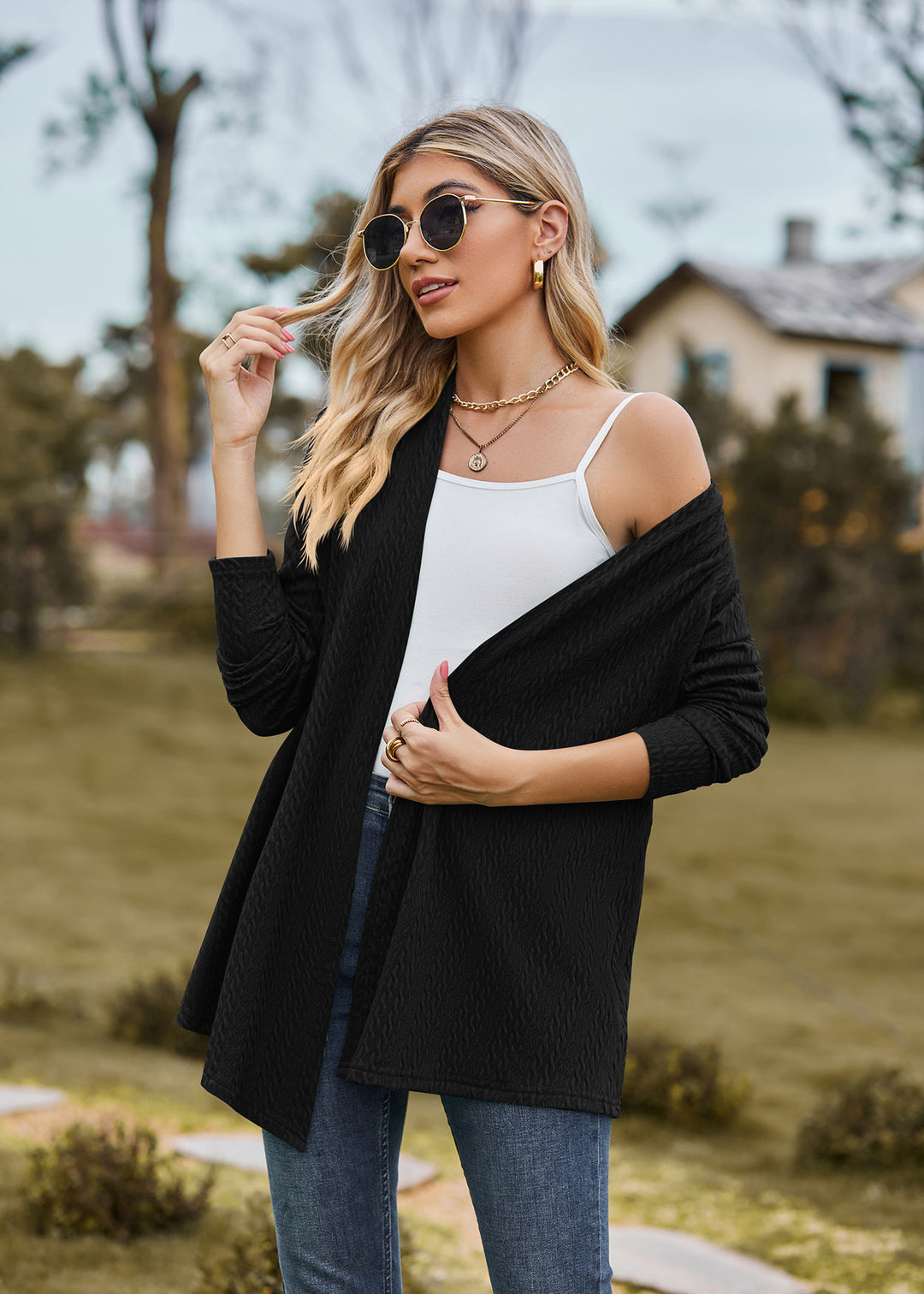 Navy Blue Solid Textured Shrug