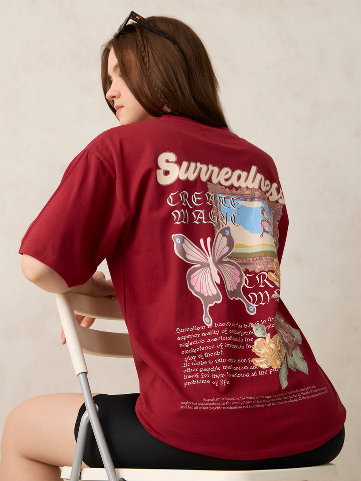 Maroon Graphic Oversized T-Shirt