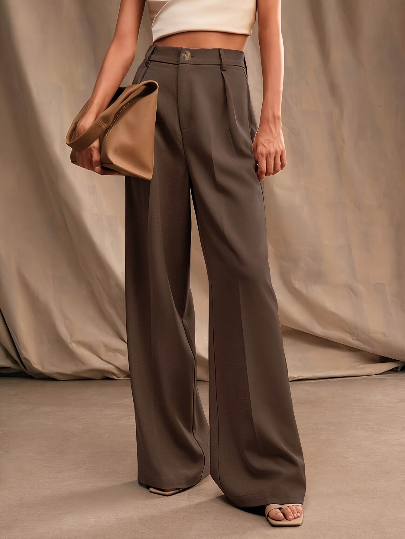 Brown High Waist Wide Leg Trouser