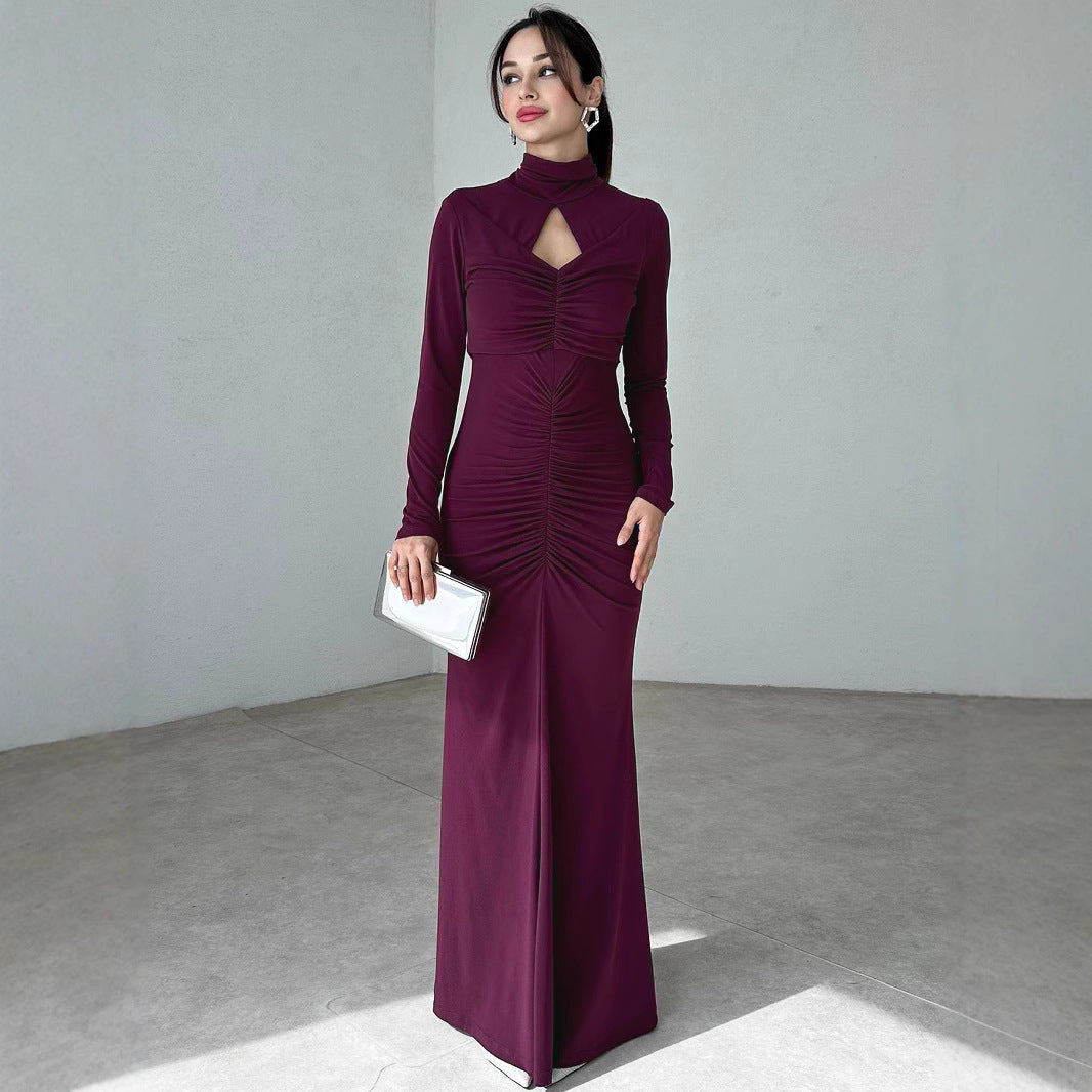 Purple High Neck Triangle Cut Out Dress