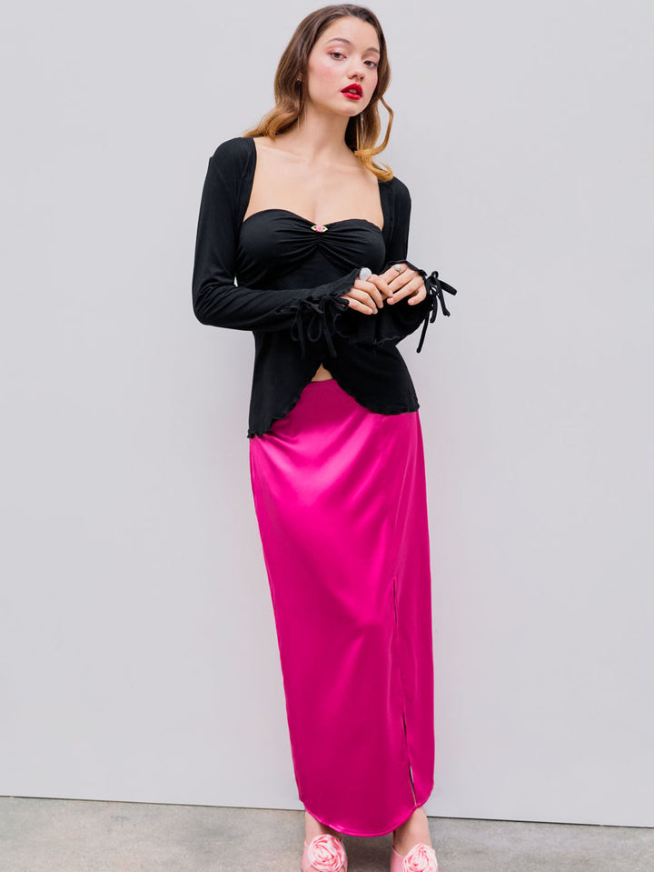 Black Full Sleeved Ruched Knit Top