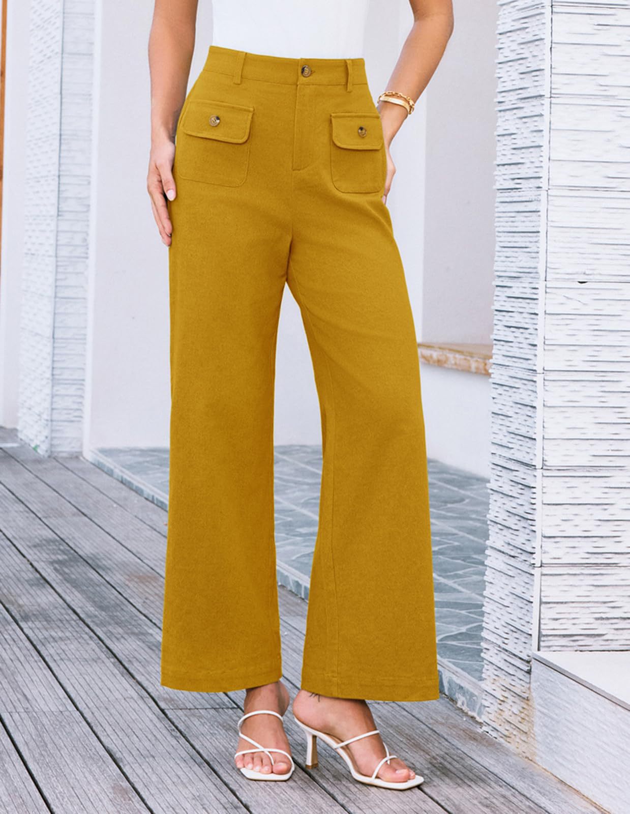 Yellow Front Pockets Straight Leg Trouser