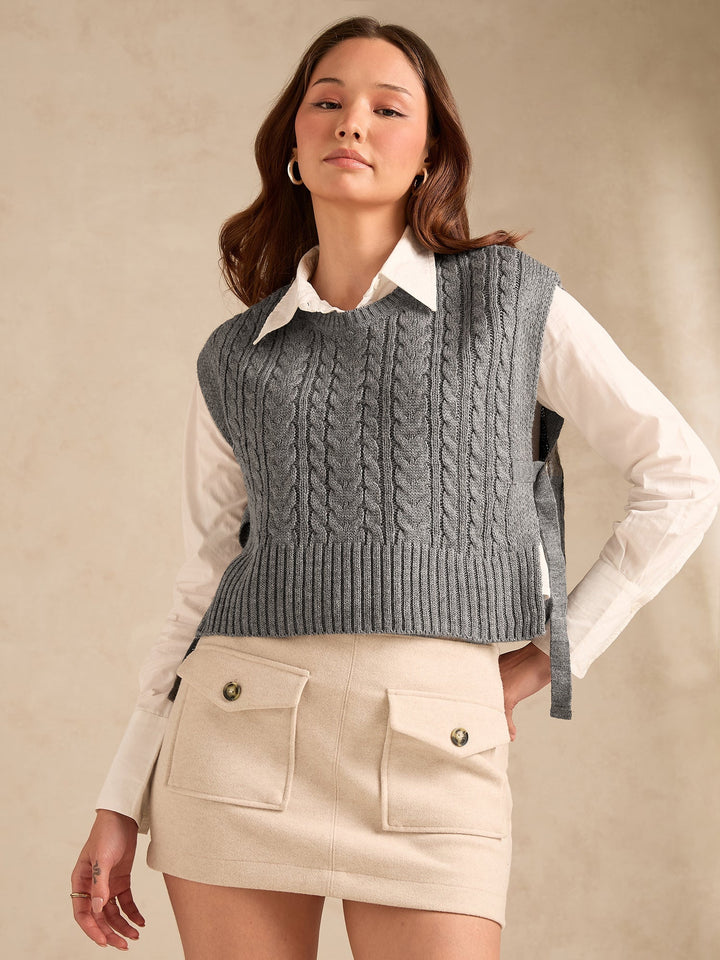 Grey Chunky Cable Knit Sweater