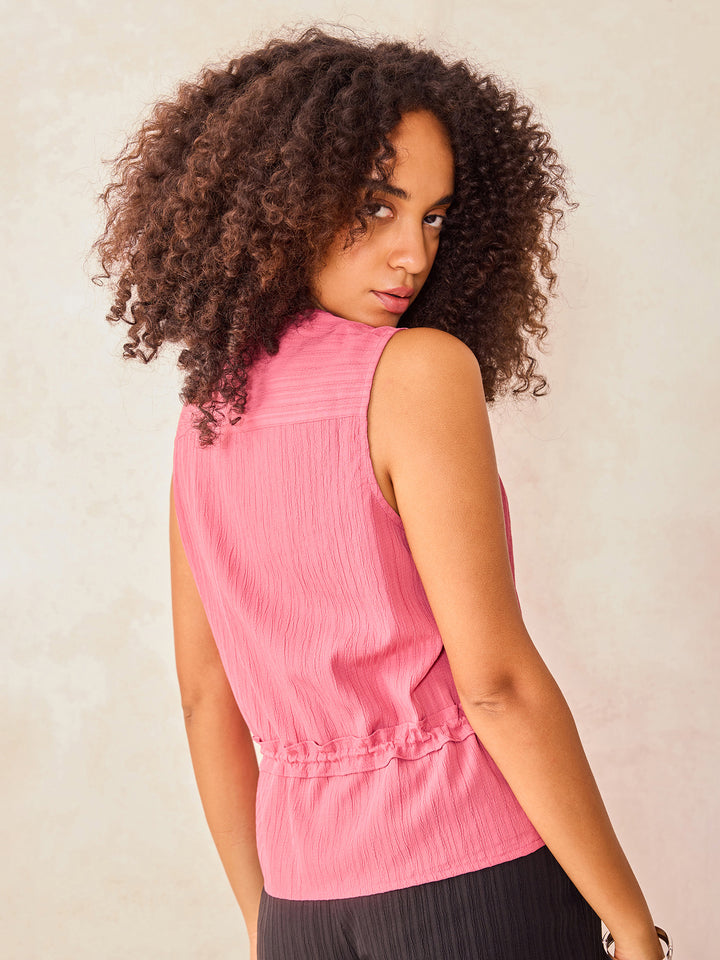 Pink Textured Top With Waist Detail