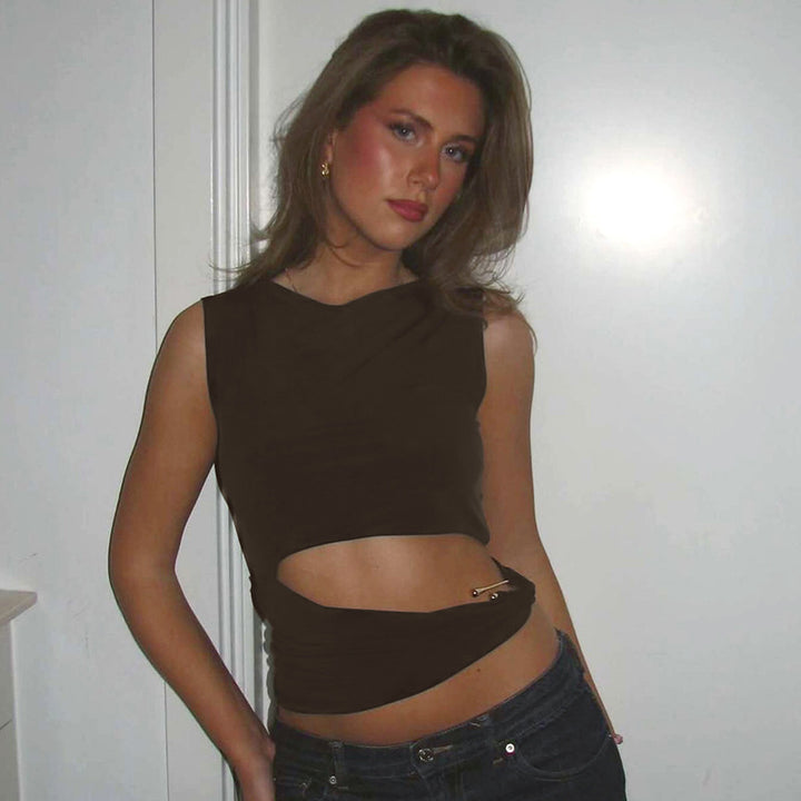 Brown Crop Top With Cutout Waist
