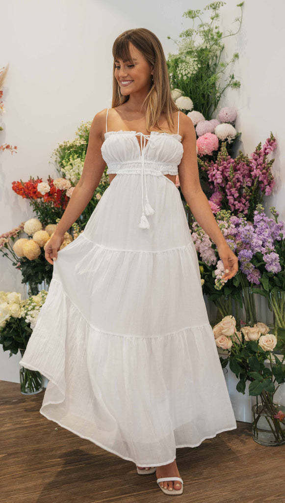 White Noodle Strap Back Tie Up Dress