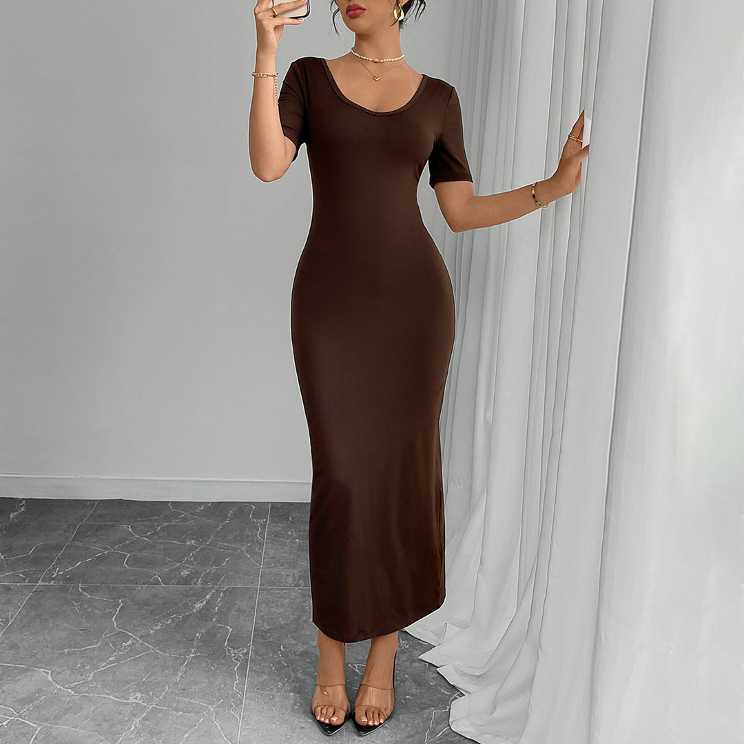 Brown Round Neck  Dress