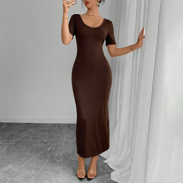 Brown Round Neck  Dress