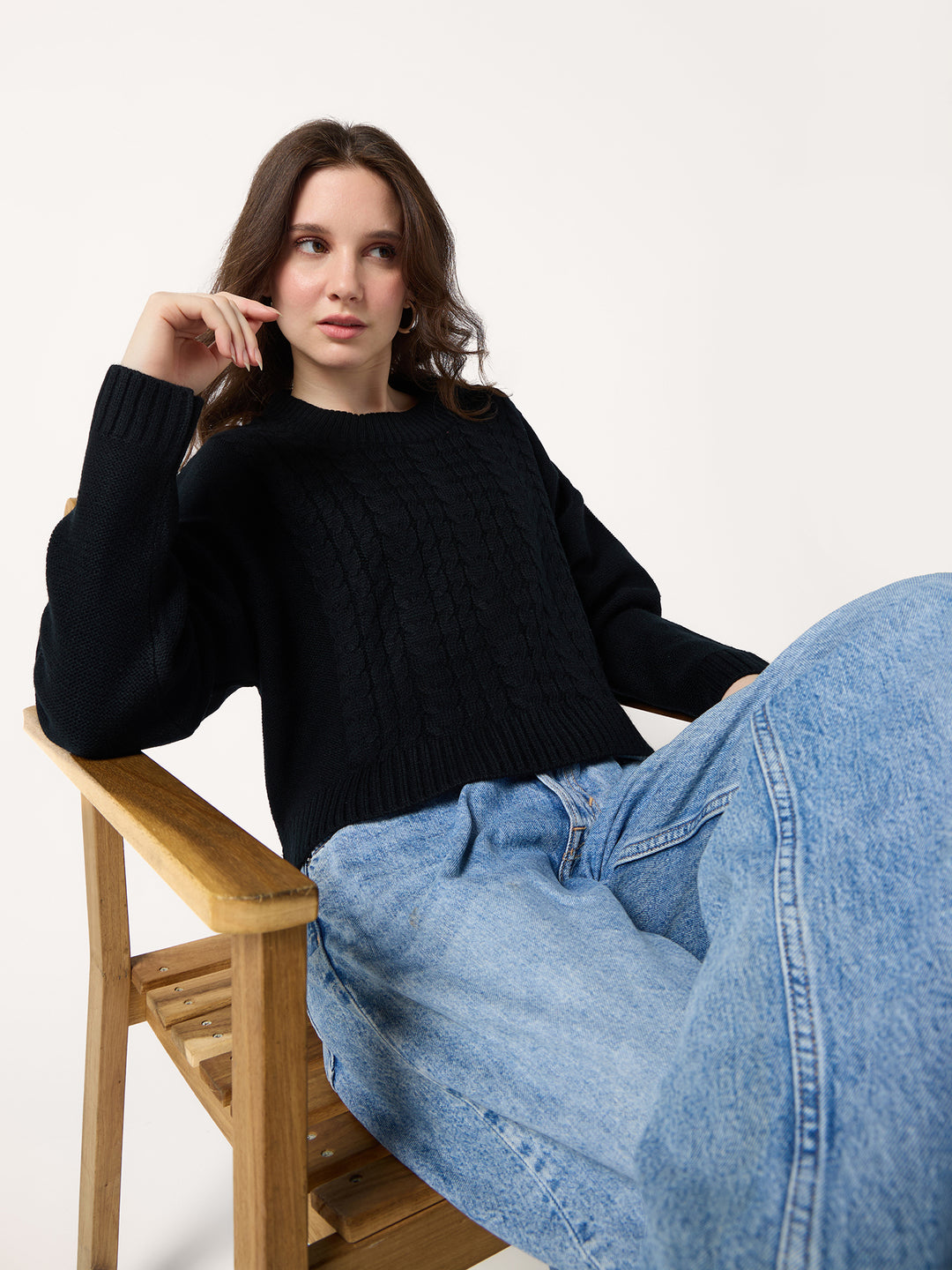 Black Chunky Cable Knit Sweater