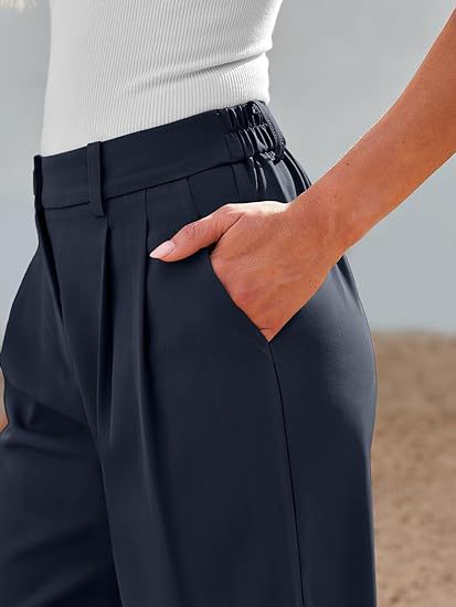 Navy Blue Wide Leg Pleated Pants