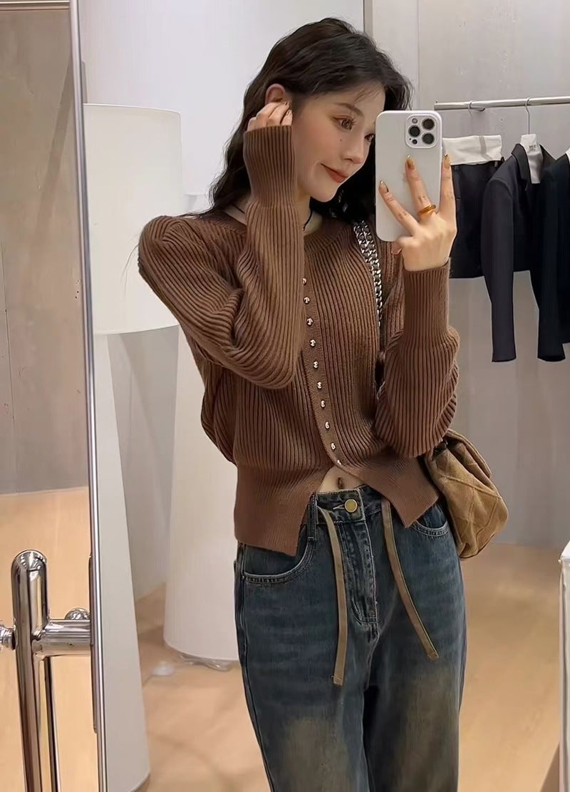 Brown Full Sleeve Front Buttoned Cardigan