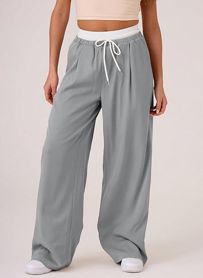 Grey Baggy Fit Contrast Waistband Sweatpants