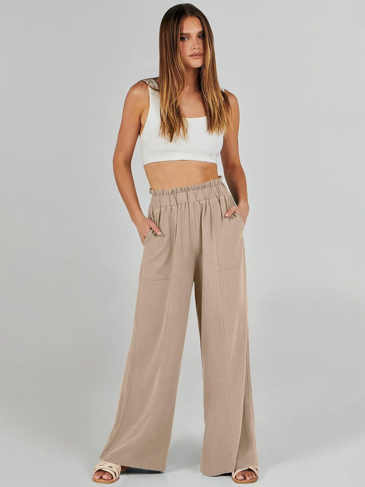 Khaki Elasticated Flare Trouser