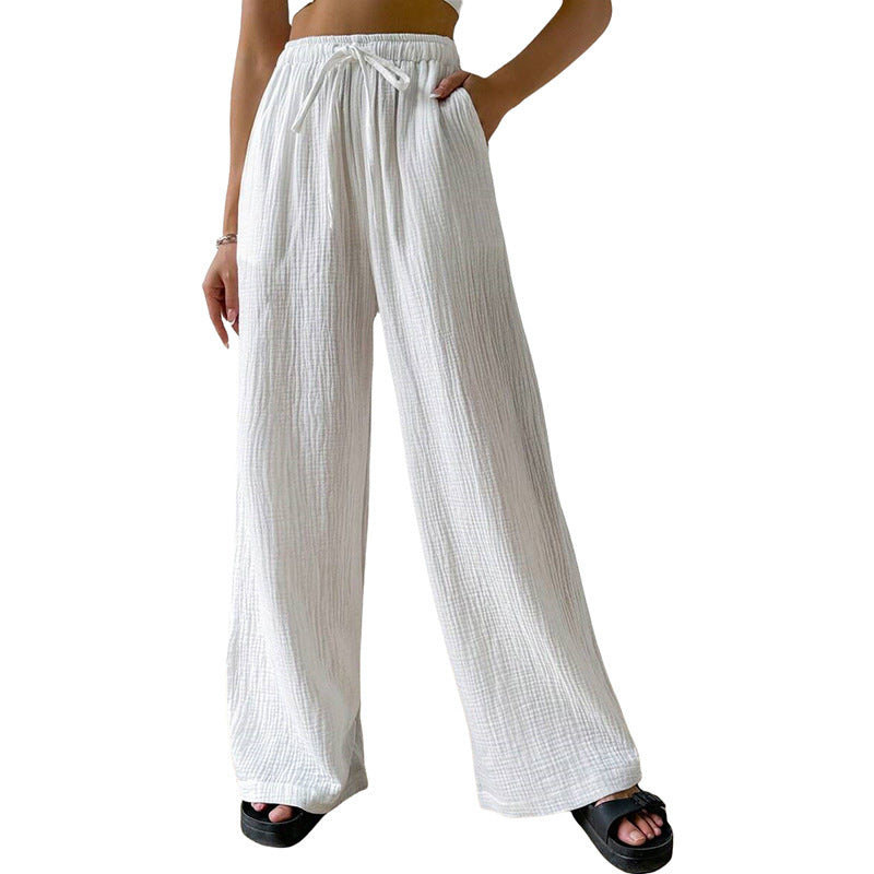 White Wide Leg Textured Trousers