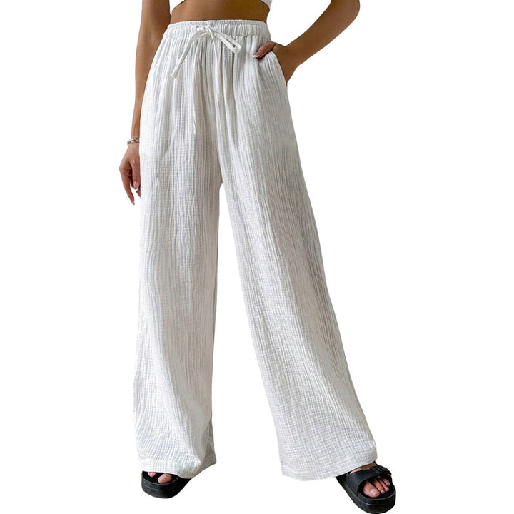 White Wide Leg Textured Trousers