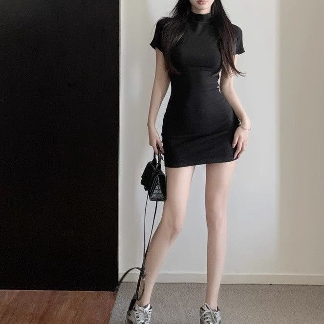 Black High Neck Bodycon Mini Dress