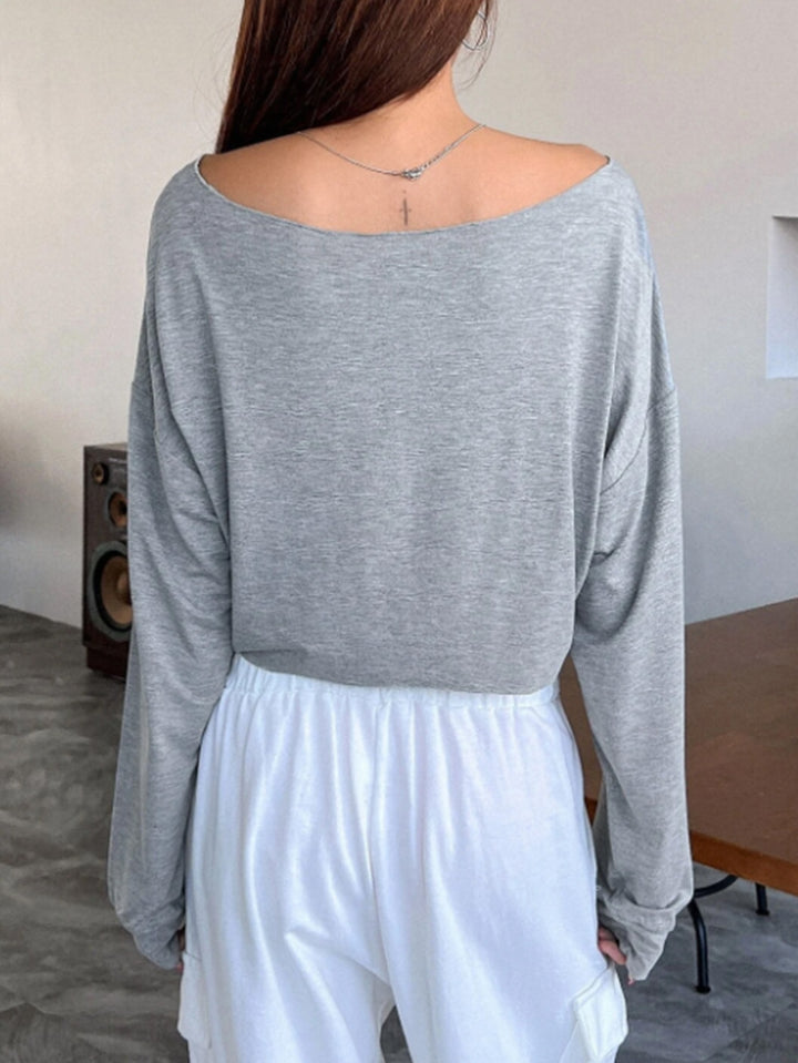 Grey Off-Shoulder Boxy Fit Sweatshirt