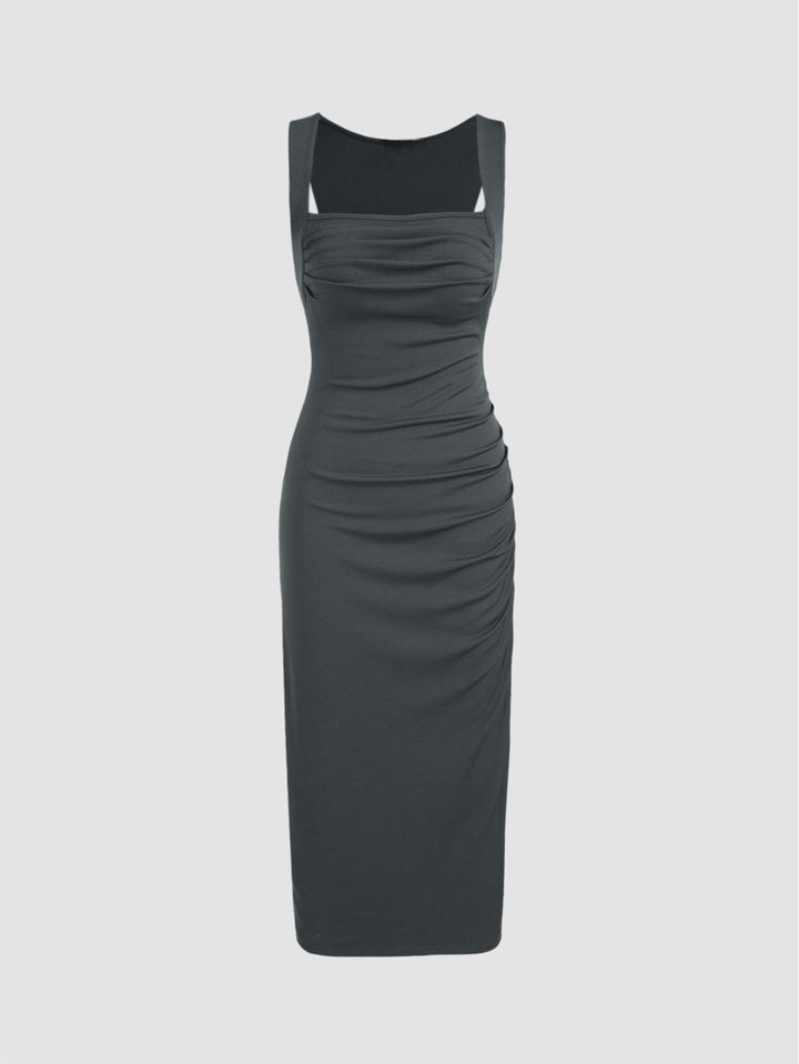 Grey Halter Wide Neck Fitted Dress