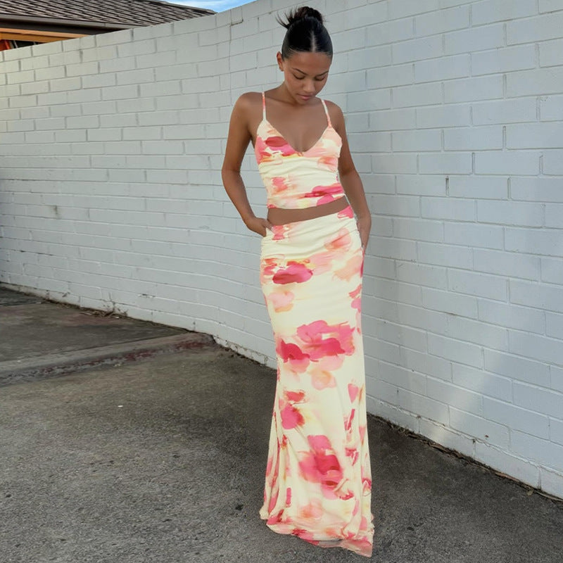 Yellow Spaghetti Top With Skirt Co-Ord Set