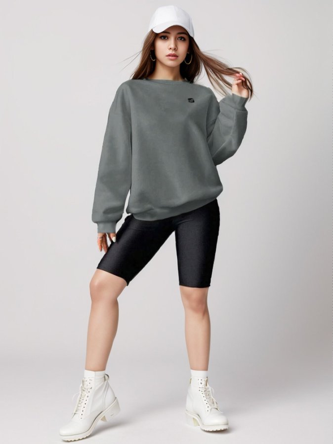 Grey Round Neck Full Sleeve Sweatshirt