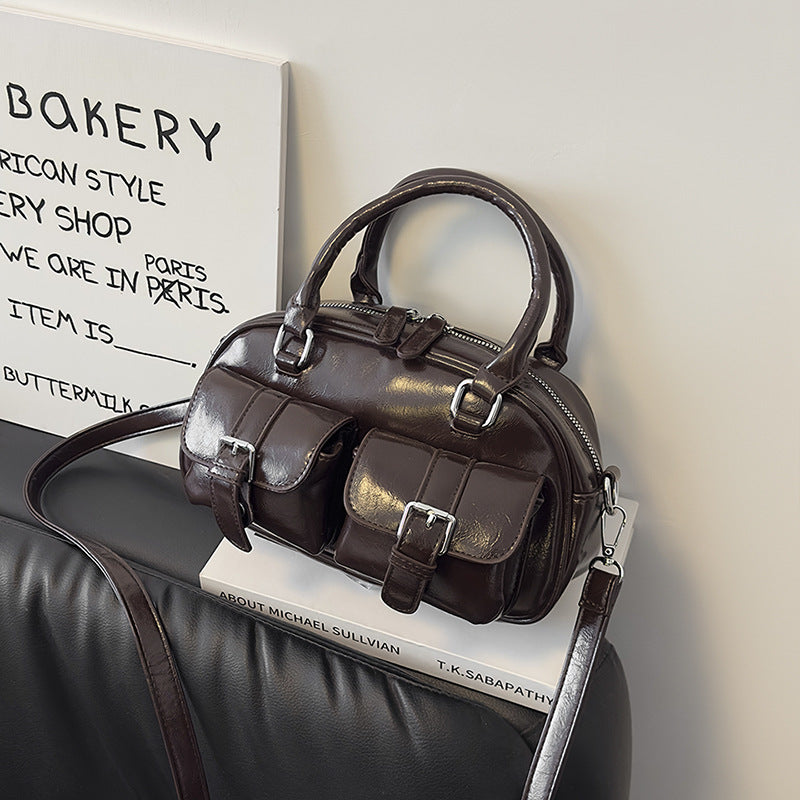 Brown Double Pocket Crossbody Bag