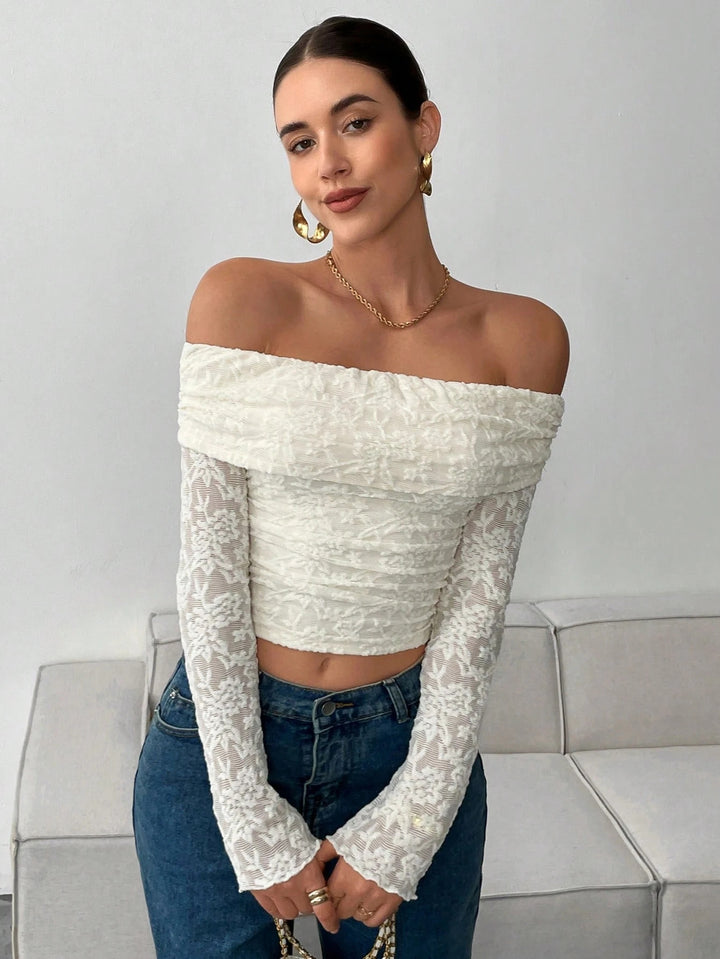 White Full Sleeve Off Shoulder Top