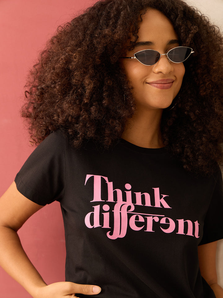 Black Regular Fit Graphic Tshirt