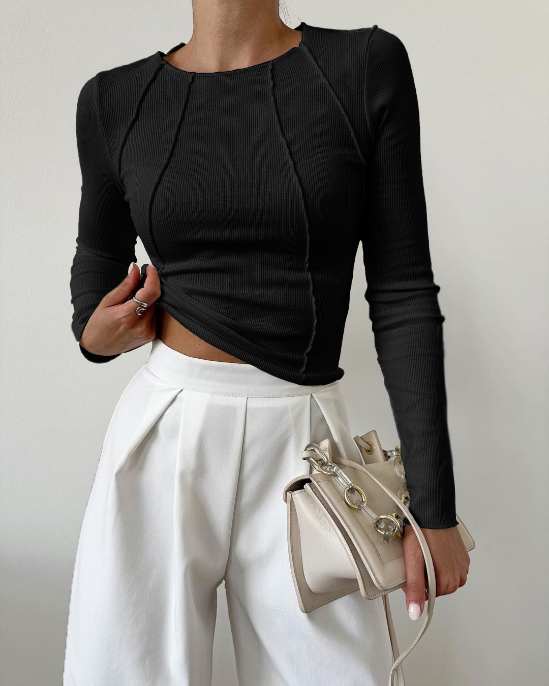 Black Full Sleeve Mock Neck Top