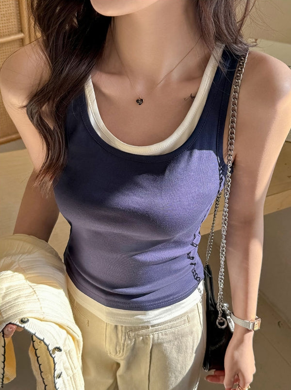Navy Blue Twofer Look Tank Top