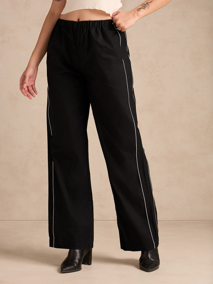 Black Pintuck Wide Leg Trouser
