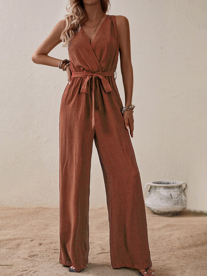 Rust Sleeveless Jumpsuit With Tie Up