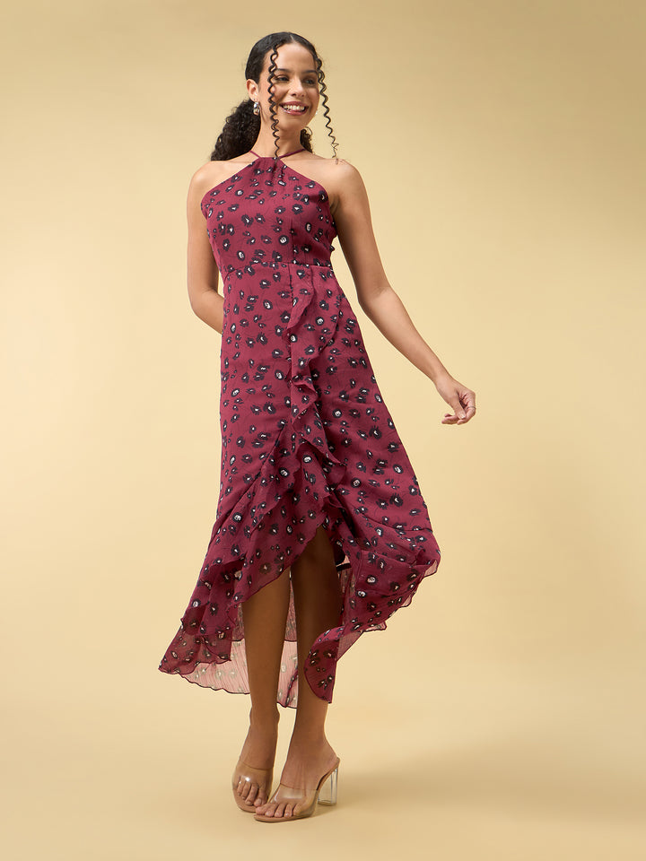 Wine High Slitted Dress