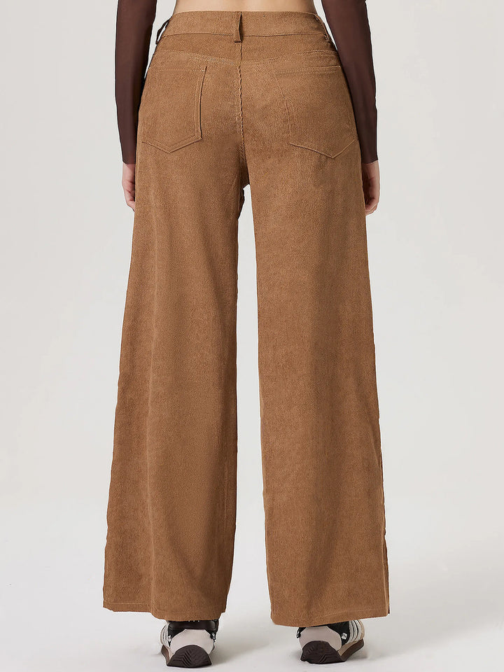Khaki Wide Leg Side Slit Trousers