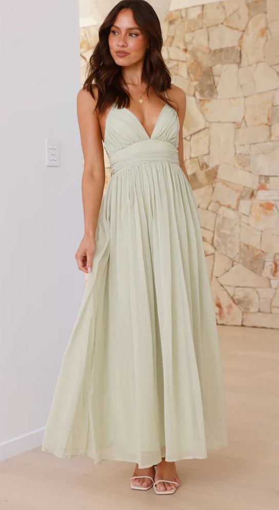 Green Plunge Neck Flowy Maxi