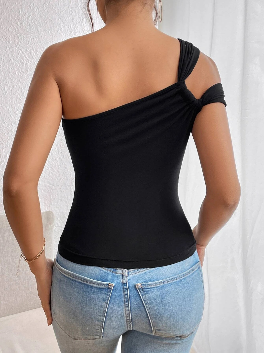 Black One Shoulder Wide Strap Top