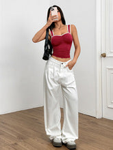 Wine Wide Shoulder Strap Contrast Hem Top