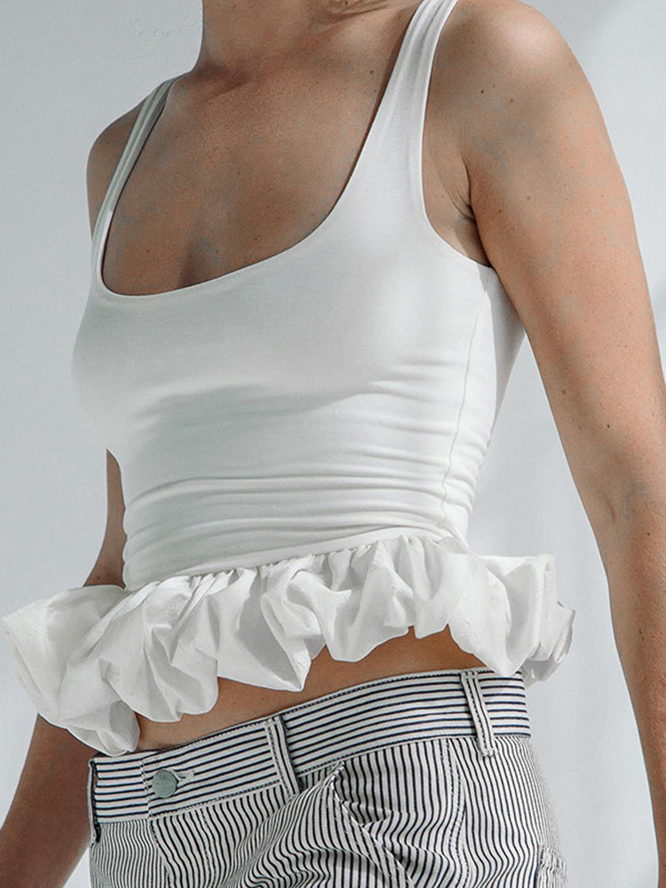 White Scoop Neck Bubble Hem Top