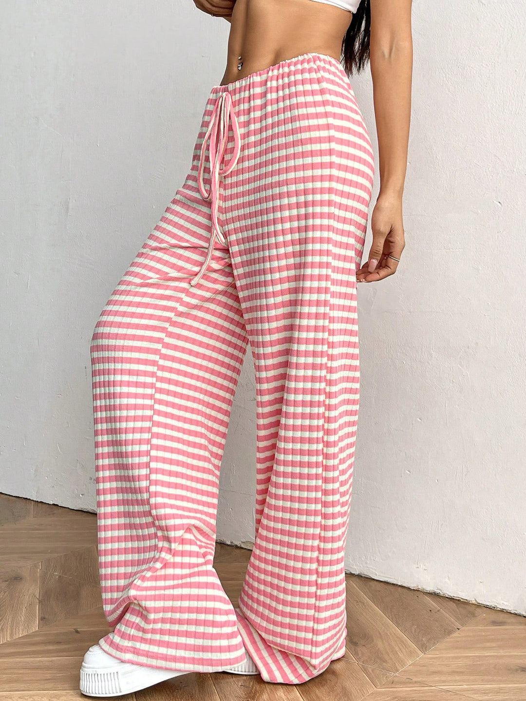 Pink Striped Straight Fit Pant