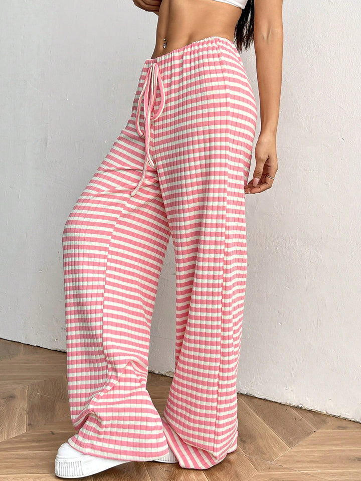 Pink Striped Straight Fit Pant