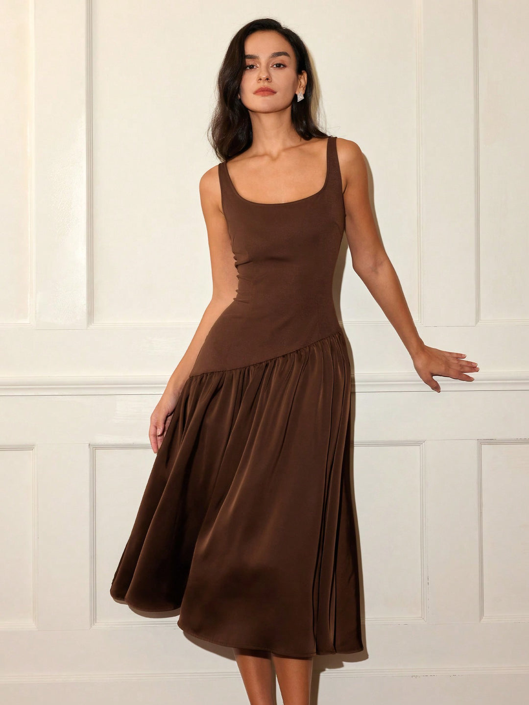 Brown Flare Hem Sleeveless Dress