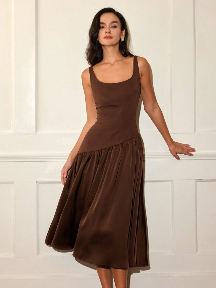 Brown Flare Hem Sleeveless Dress
