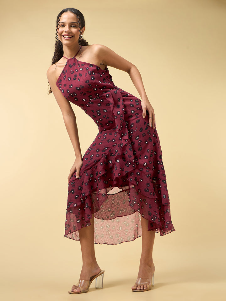 Wine High Slitted Dress
