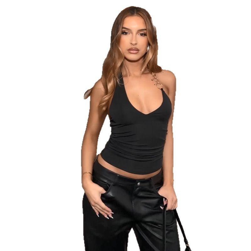 Black Chain Detail Halter Top
