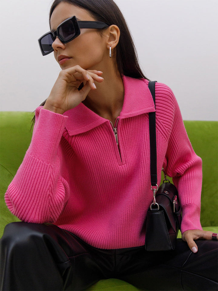 Pink Collared Zip Up Sweater