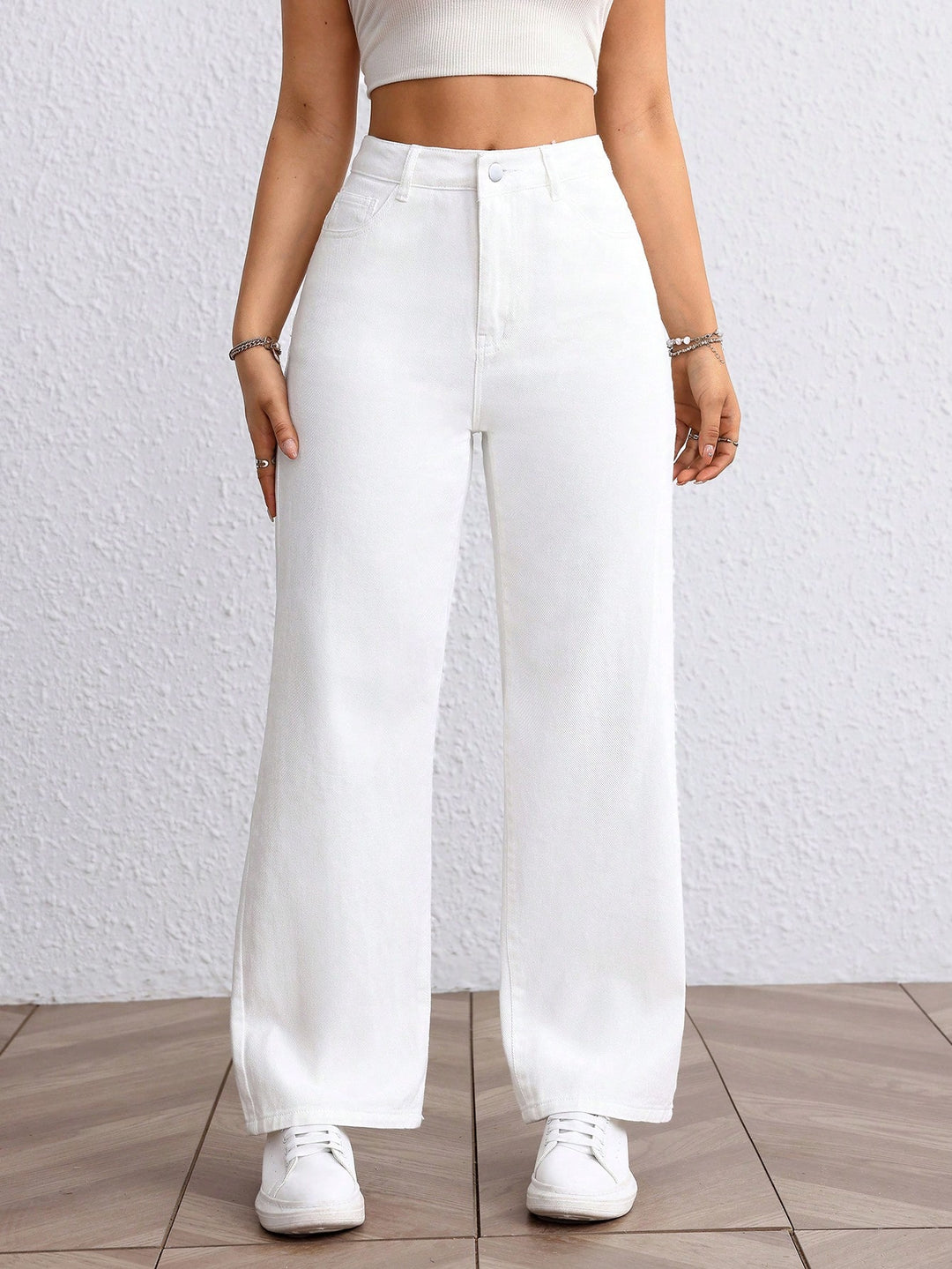 White Clean Washed Wide Leg Jeans