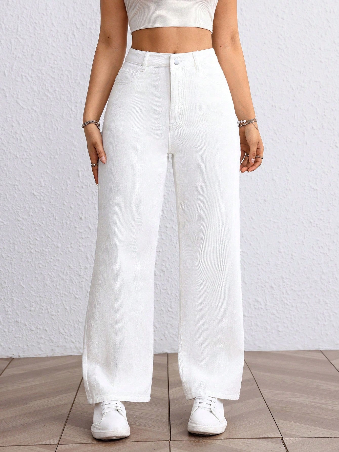 White Clean Washed Wide Leg Jeans